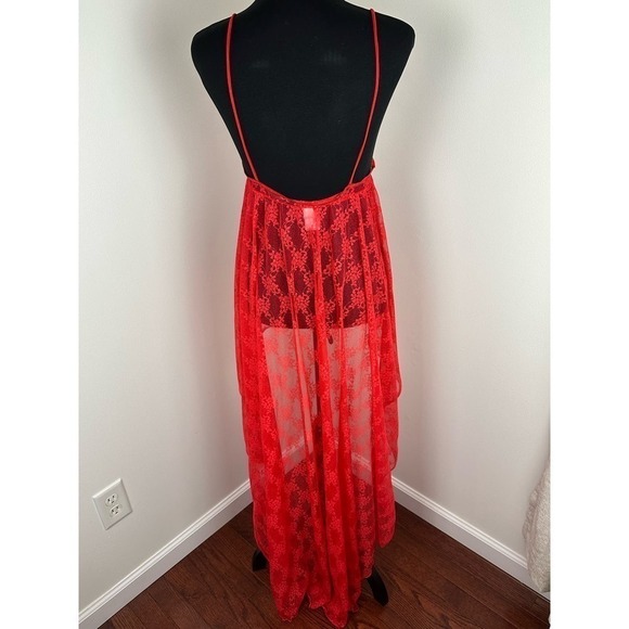 VINTAGE Frederick's of Hollywood Hi-Low Lipstick Red Sheer Nightgown - Picture 3 of 6